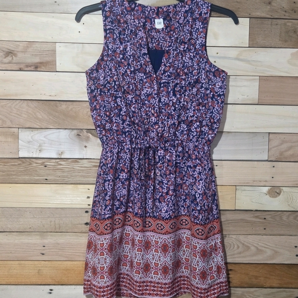 GAP Floral Sleeveless Dress Knee Length Boho Elastic Waist Lined Size XS